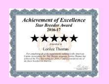 Lorilee Thomas dog breeder star certificate lorileethomas dogbreeder ACA dog show pic